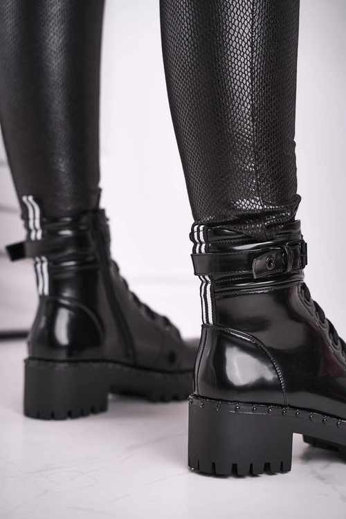 Botki Damskie Lakierowane Czarne Head Up