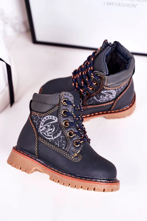 Dziecięce Ocieplane Botki Traperki Na Gumowej Podeszwie Granatowe Bobby