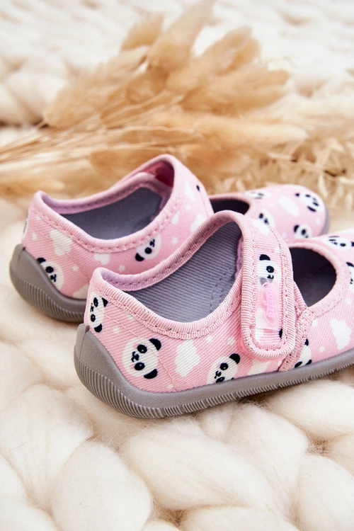 Dziecięce Papcie Baleriny Na Rzep Befado Pandy 955X021 Jasnoróżowe