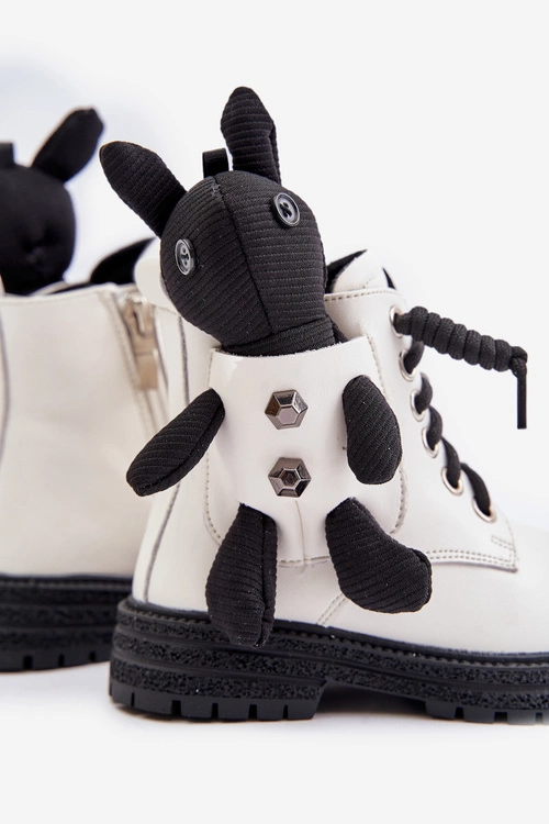 Skórzane Ocieplane Botki Dziecięce Na Zamek Z Misiem Vinceza 36261 Białe