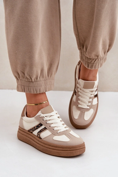 Sneakersy Damskie Na Platformie Beżowe Lesida