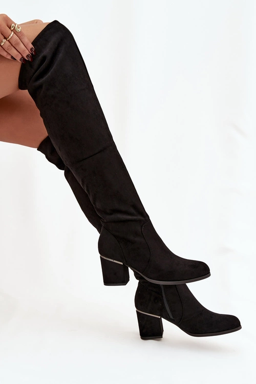 Kozaki Damskie Za Kolano Na Słupku Z Eko Zamszu Czarne Zaretta