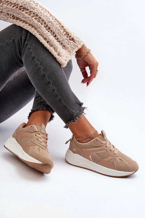 Sneakersy Damskie Na Platformie Brązowe Lenivia