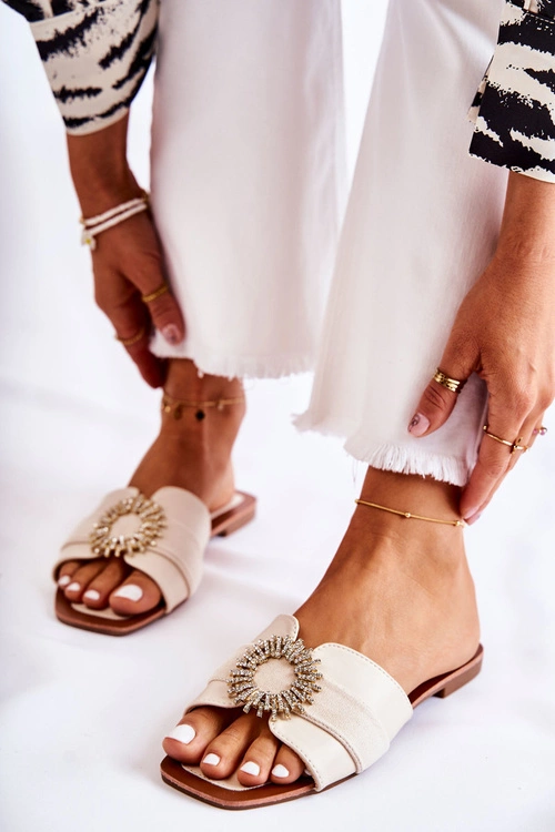 Damskie Wygodne Klapki Z Ozdobą Jasnobeżowe Ginera