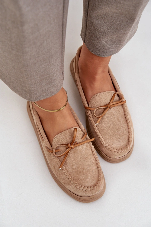 Mokasyny Damskie Na Płaskiej Podeszwie Beżowe Timannie