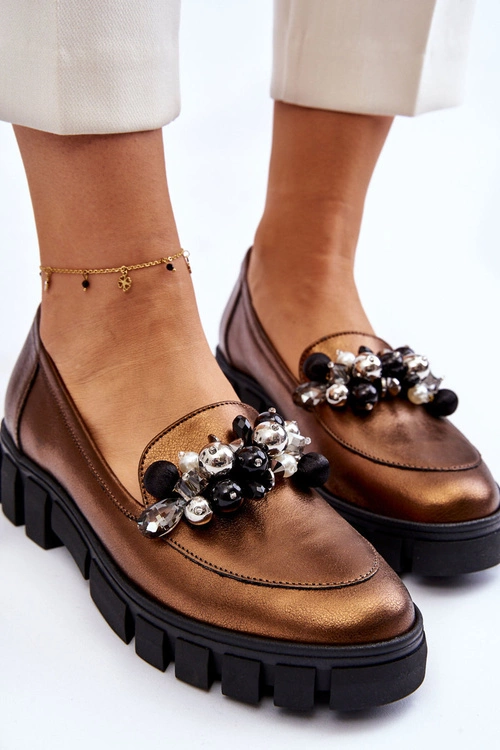 Damskie Mokasyny Na Platformie Laura Messi 2392 Ciemnozłote