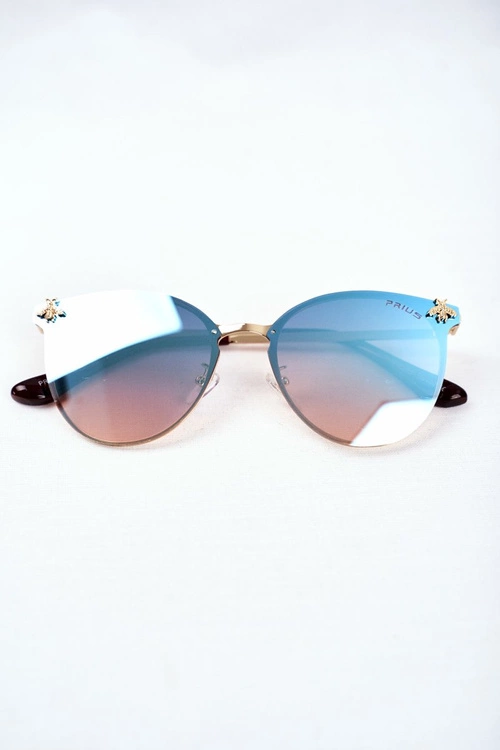 Okulary Przeciwsłoneczne Prius PRE-17 Złote Niebieskie Szkła Lustrzane Owad