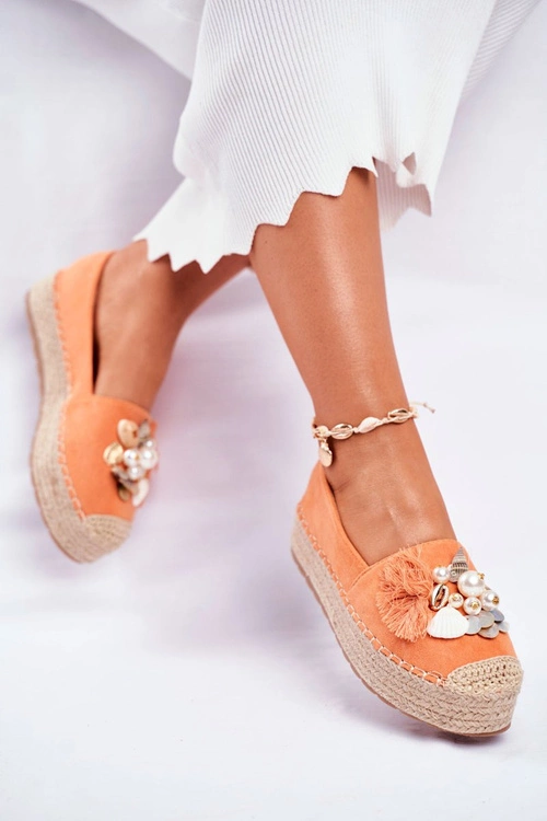 Espadryle Damskie Na Platformie Lniane Pomarańczowe Denver