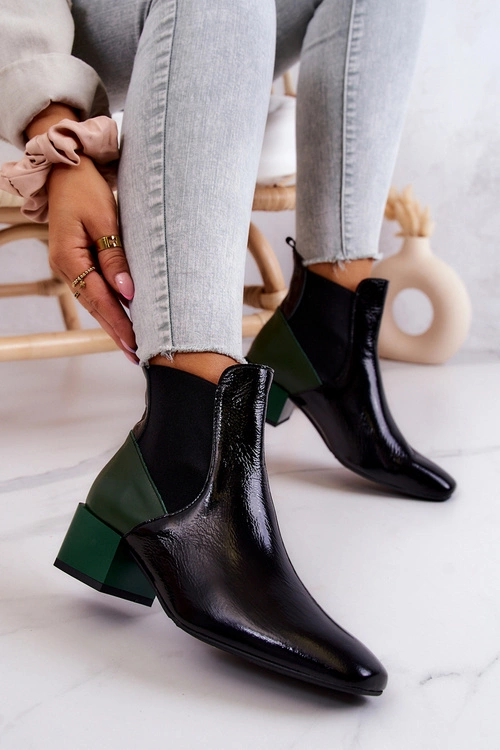 Skórzane Botki Na Słupku Czarno-Zielone Kailey