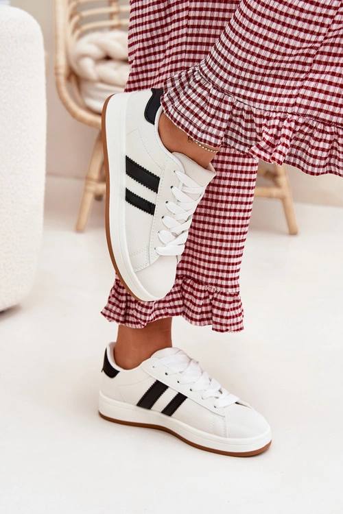 Buty Sportowe Sneakersy Damskie Z Eko Skóry Białe Ravina