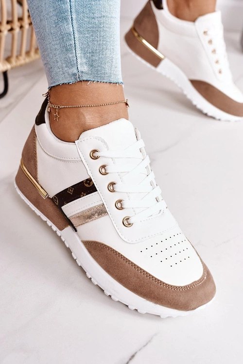 Damskie Sportowe Buty Sneakersy Białe-Khaki Lifestyle