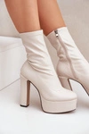 Botki Na Wysokim Obcasie Słupku I Platformie Jasnobeżowe Tennira