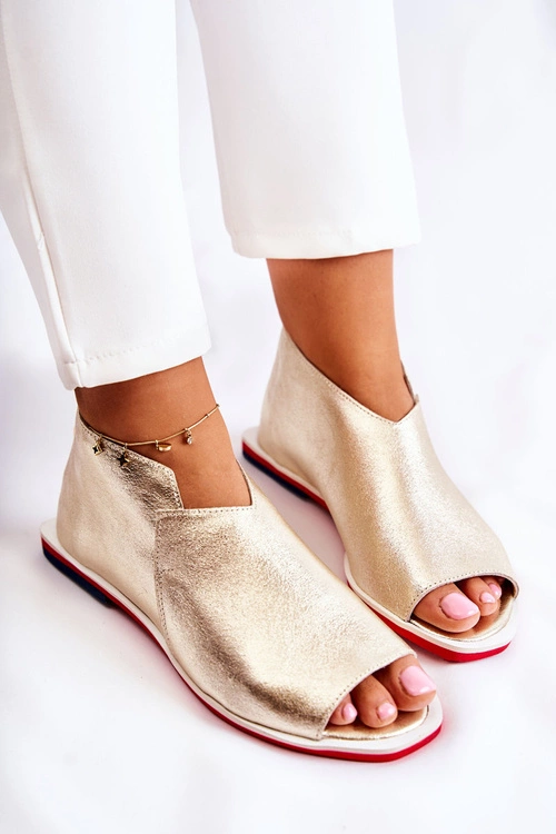 Skórzane Sandały Na Suwak Złote Clorie