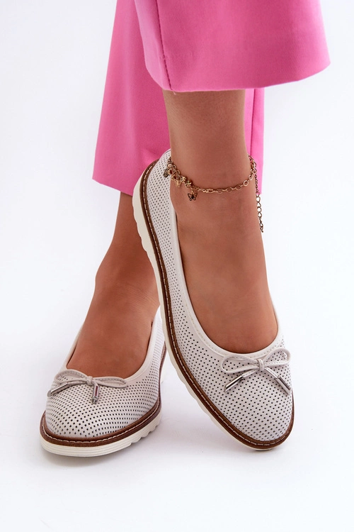 Ażurowe Baleriny Damskie Ze Skóry Naturalnej Maciejka P6509-11 Białe