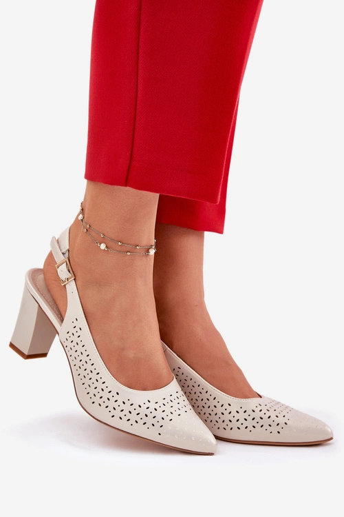 Ażurowe Sandały Ze Szpiczastymi Noskami Na Słupku Sergio Leone SK163 Perłowe