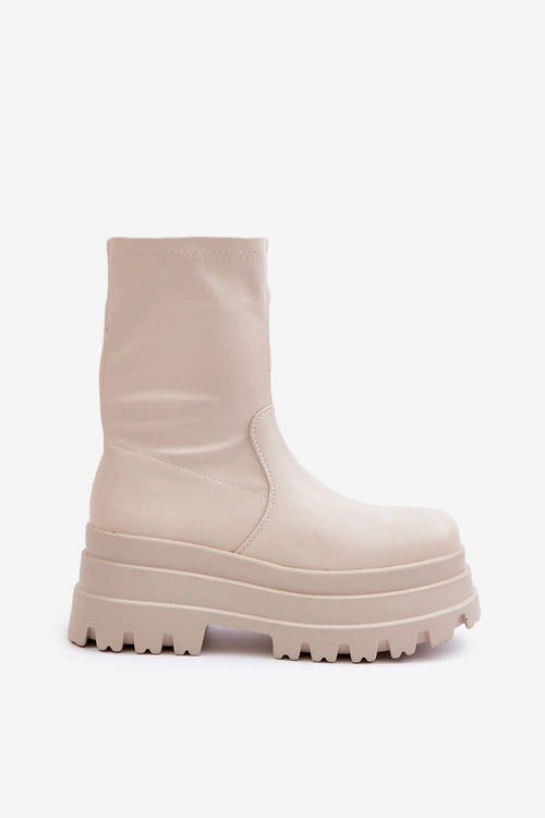 Botki Na Masywnej Platformie Jasnobeżowe Florinara