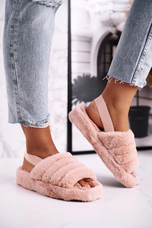 Papcie Damskie na Platformie Futrzane Pomarańczowe Snowflake