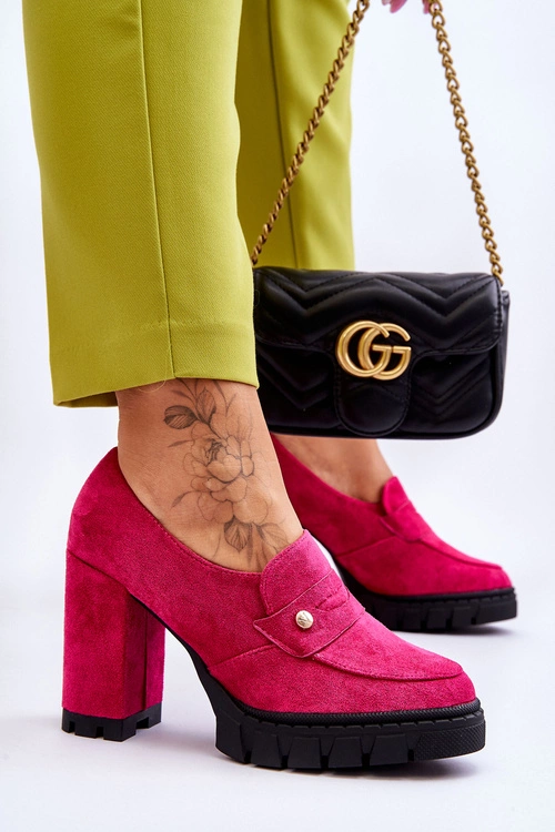 Eleganckie Zamszowe Półbuty Na Obcasie Fuksja Mintore