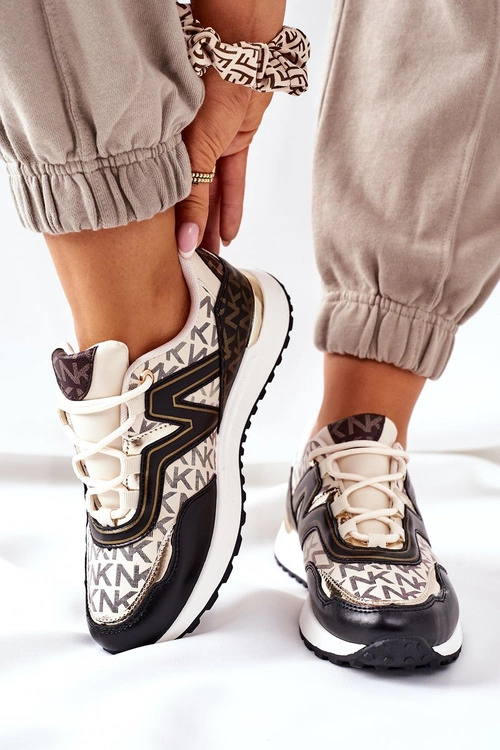 Logowane Sportowe Buty Sneakersy Beżowo-Czarne Always
