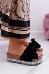Klapki Damskie Na Platformie Z Kokardą Czarne Chantal