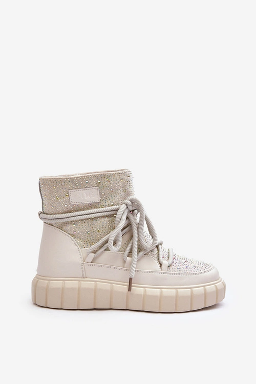 Ocieplane Śniegowce Zdobione Dżetami GOE MM2N4081 Beżowe