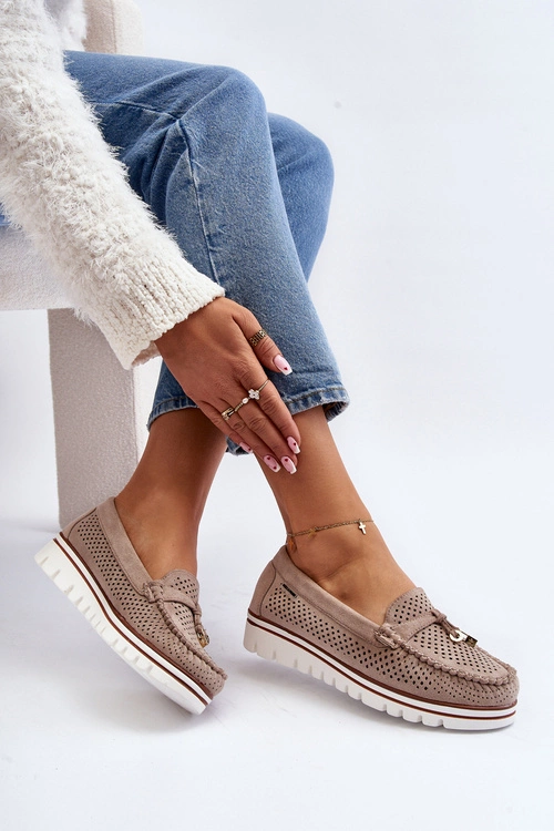 Damskie Ażurowe Mokasyny Beżowe Twista