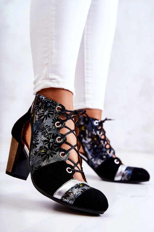 Botki Damskie Na Słupku Skórzane Maciejka Wiosenne 03938-01 Czarne