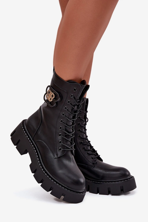 Ocieplane Botki Wokrery Damskie Z Ozdobą Czarne Melisse