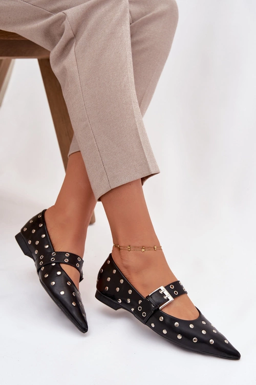 Baleriny Z Dżetami I Klamrą Eko Skórzane Czarne Arlenne