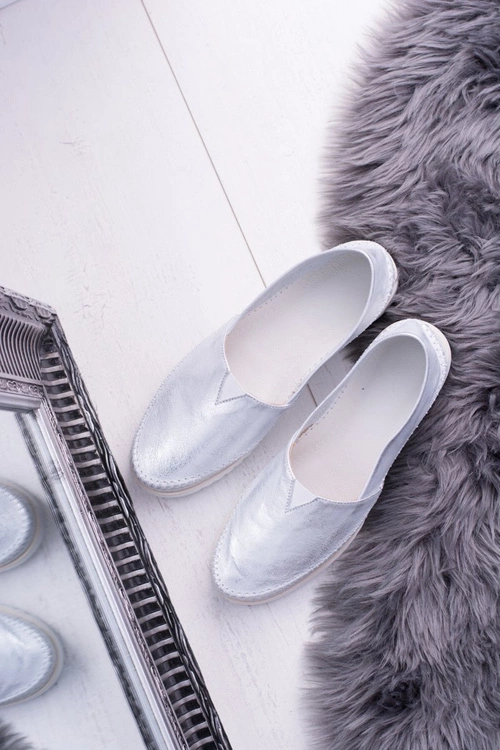 Damskie Srebrne Skórzane Slip On Frela