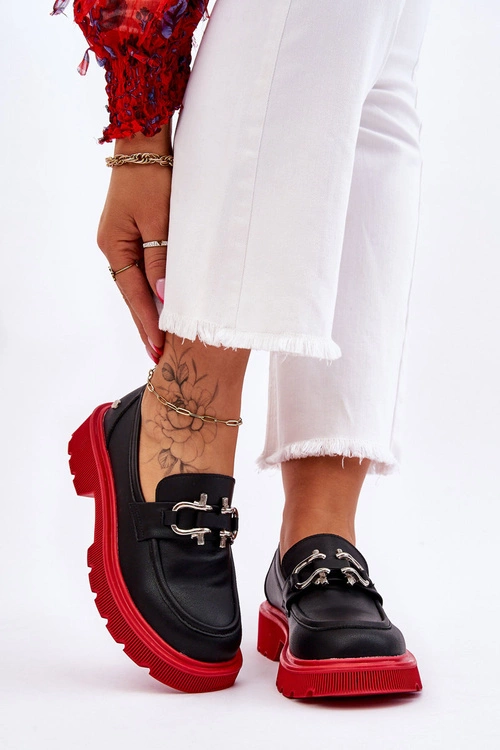 Skórzane Mokasyny Z Ozdobą GOE LL2N4040 Czarno-Czerwone