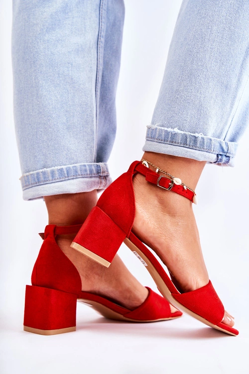 Zamszowe Damskie Sandały Na Obcasie Czerwone Luciana
