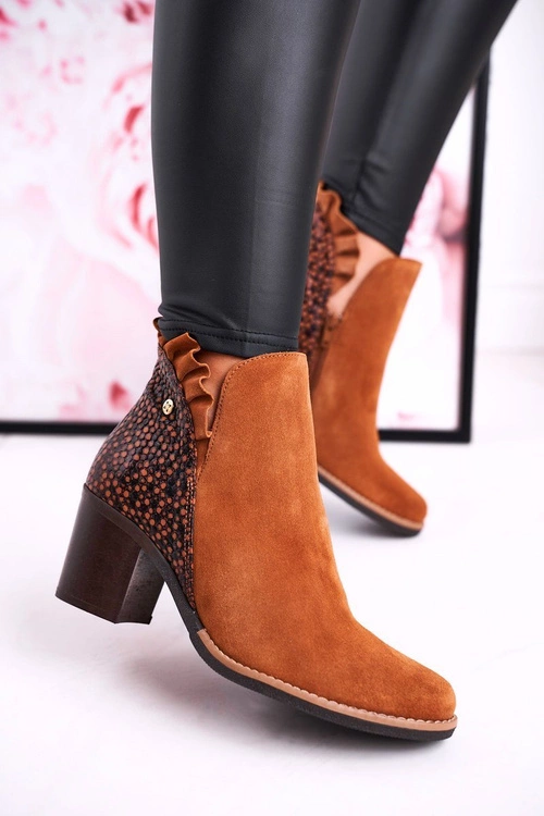 Damskie Skórzane Botki Na Słupku Maciejka Rude 04833-43