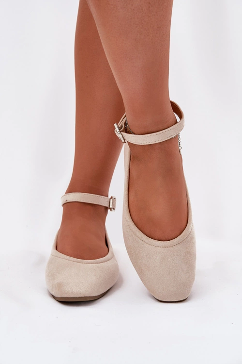 Eko Zamszowe Baleriny Z Paskiem I Klamrą Beżowe Deomira