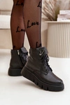 Zazoo 60511 Skórzane Botki Damskie Na Platformie Ocieplane Czarne