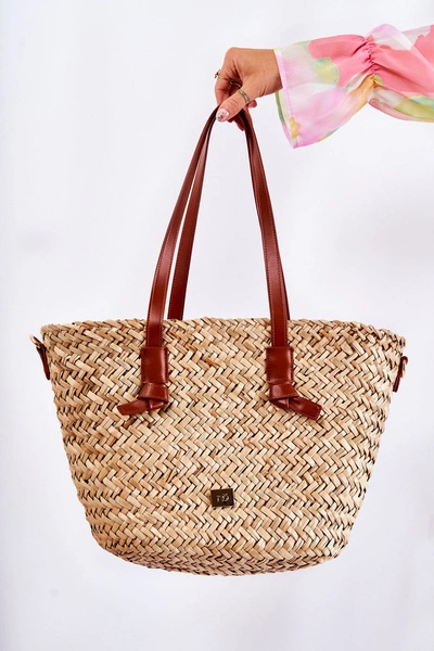 Torebka Pleciona Na Plażę NOBO XM0020-CM17 Beżowo-Brązowa