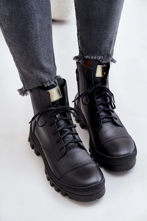 Zazoo 2831 Botki Damskie Ze Skóry Naturalnej Czarne