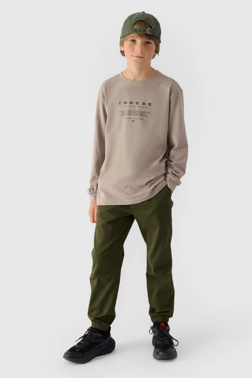 Koszulka Z Długim Rękawem Dla Chłopca Z Nadrukiem Regular 4F 4FJWAW24TLONM294-26S Szara