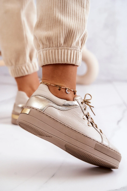 Skórzane Buty Sportowe Na Platformie Jasnobeżowe Mary Ann