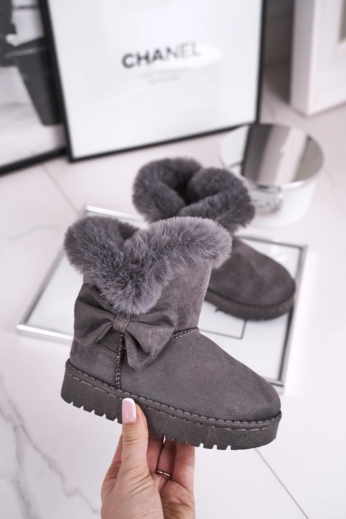 Dziecięce botki śniegowce z futerkiem kokardką szare Vella
