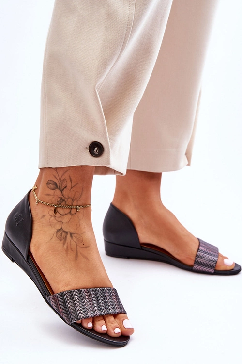 Skórzane Sandały Maciejka 1971-65 Czarne