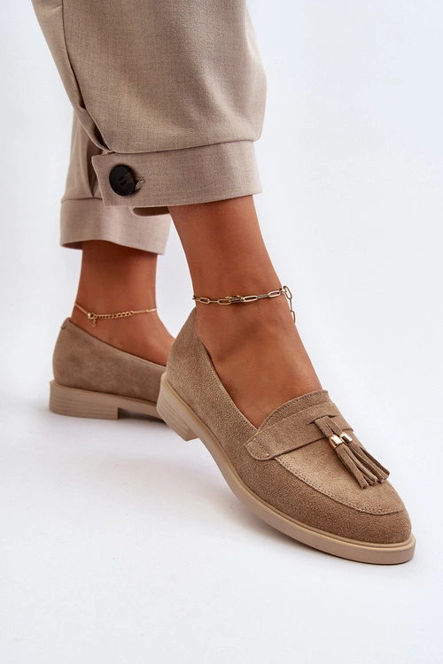 Zazoo 3420 Zamszowe Mokasyny Damskie Na Płaskim Obcasie Beżowe