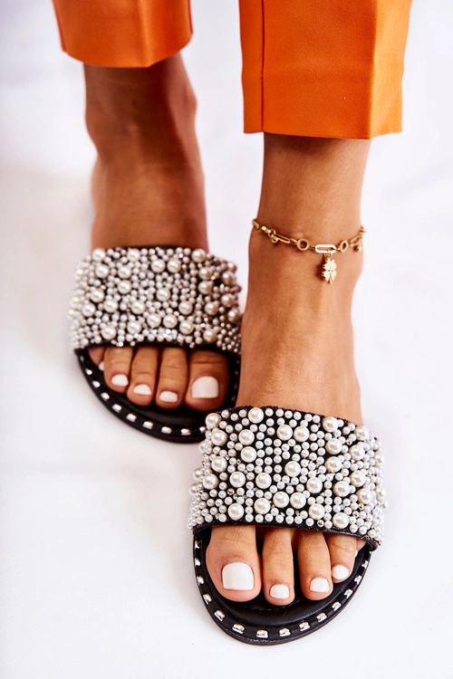 Damskie Klapki Z Perełkami Czarne Vamero