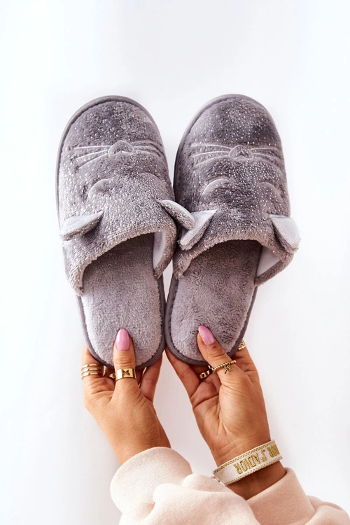 Papcie Błyszczące Kotki Z Uszami Szare Kaisy