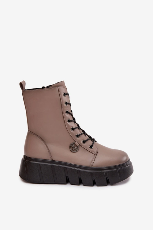 Botki Workery Damskie Na Platformie Ocieplane Vinceza 58588 Ciemnobeżowe