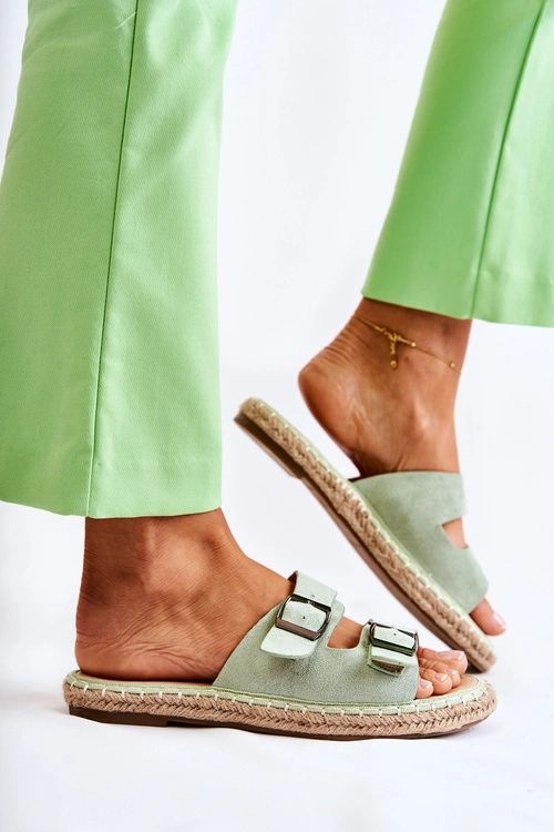 Klasyczne Zamszowe Klapki Damskie Zielone Casilda