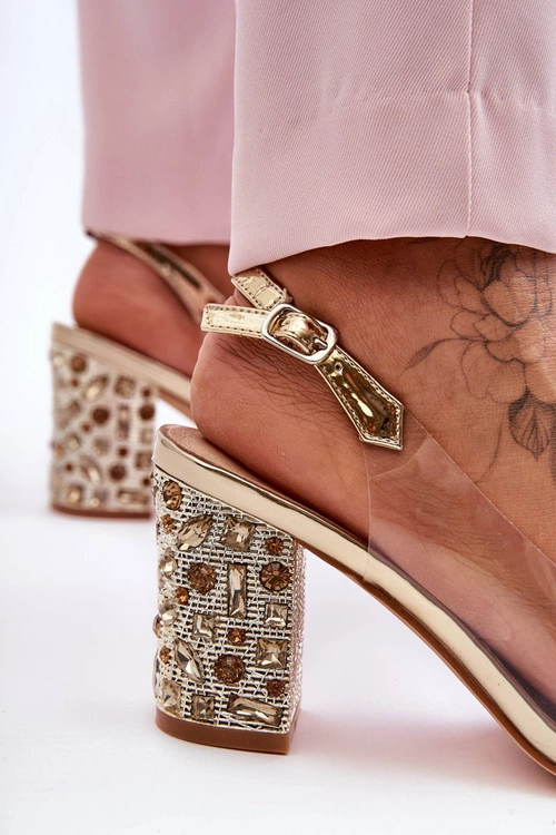 Transparentne Stylowe Sandały Na Słupku Złote S.Barski MR1037-19