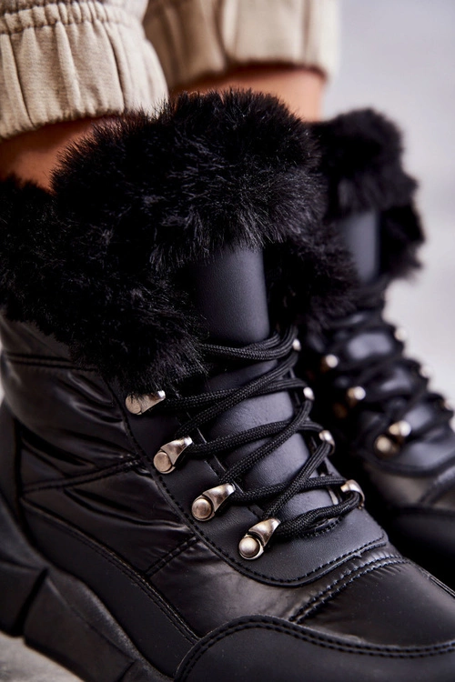 Damskie Śniegowce Sznurowane Czarne Anna