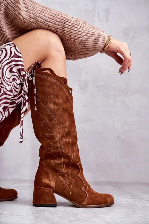 Zamszowe Kozaki Do Kolana Brązowe Andreia