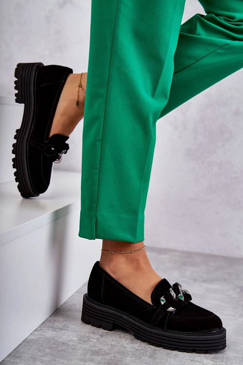 Damskie Półbuty Zamszowe Laura Messi 2523 Czarne